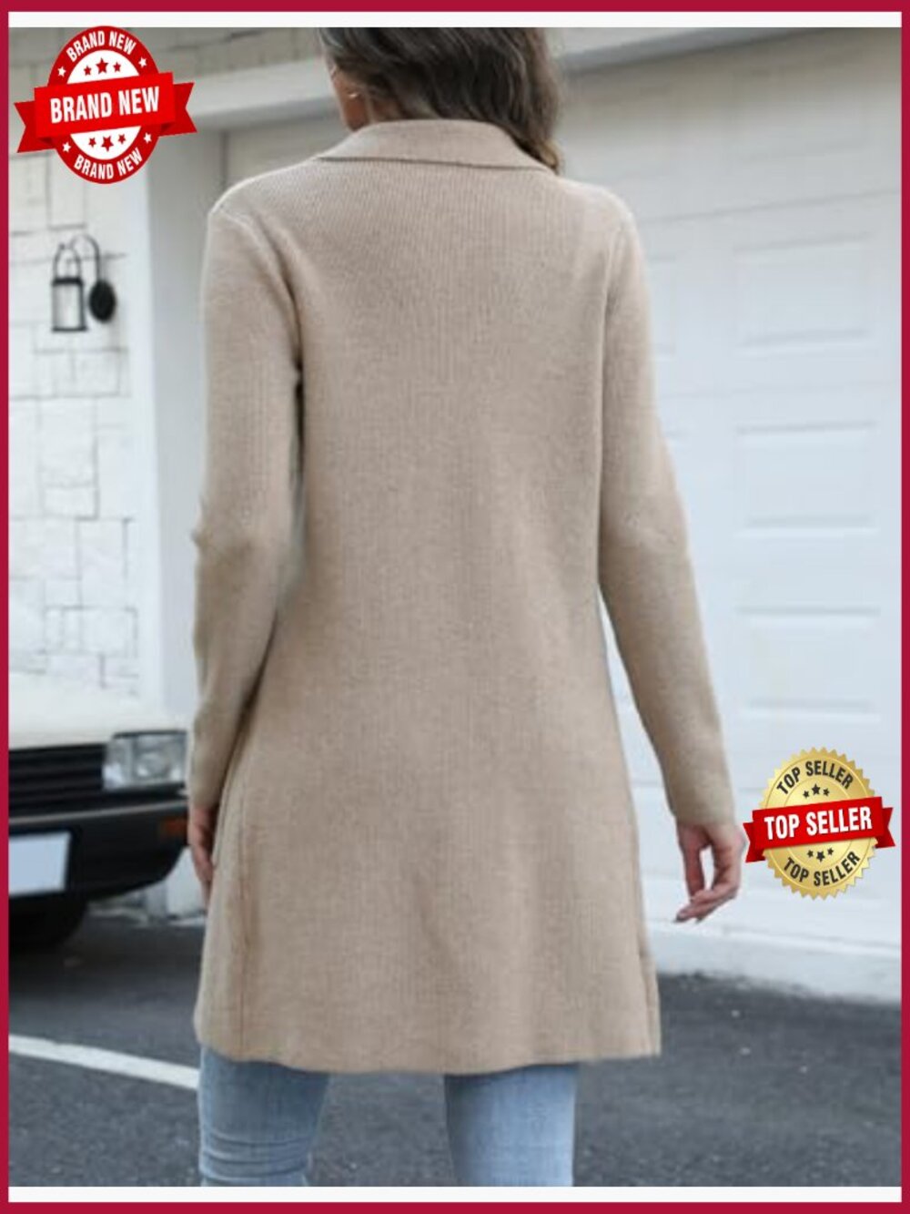 Open Front Long Cardigan Sweater Knit Coatigan Jacket with Pockets - Picture 2 of 6